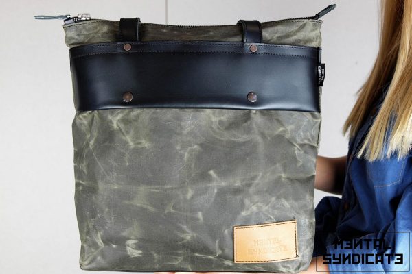 LEATHER TOTE BAG MILITARY GREEN - 3