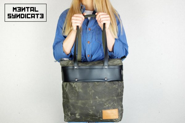 LEATHER TOTE BAG MILITARY GREEN - 1