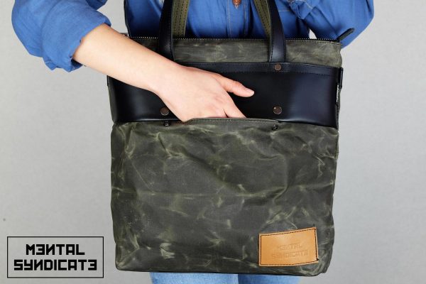 LEATHER TOTE BAG MILITARY GREEN - 2