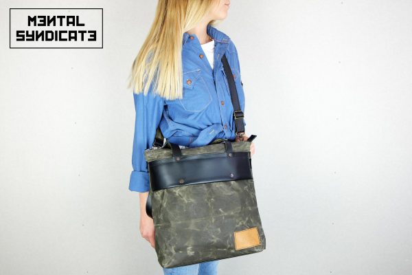 LEATHER TOTE BAG MILITARY GREEN - 5
